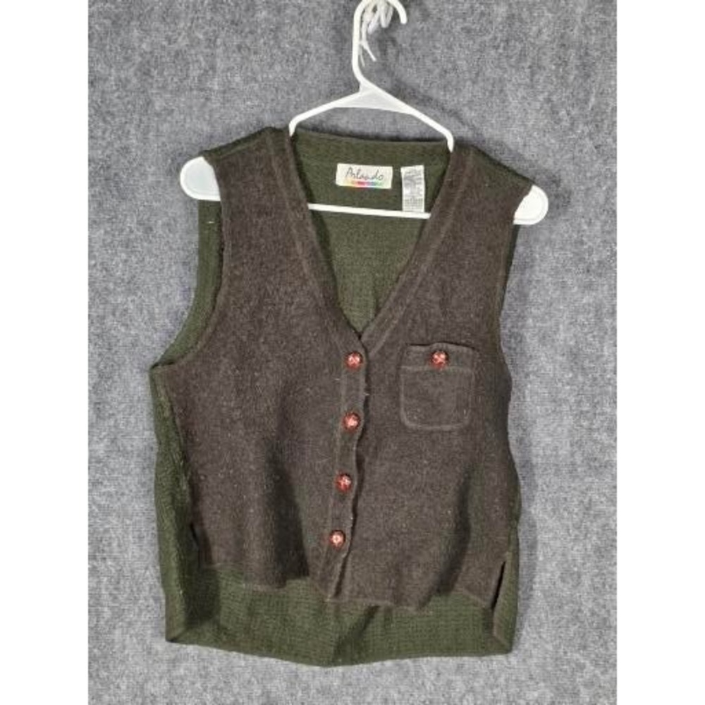 VTG Arlando Women's Green Button Front Knit‎ Vest With Pocket Large Steampunk